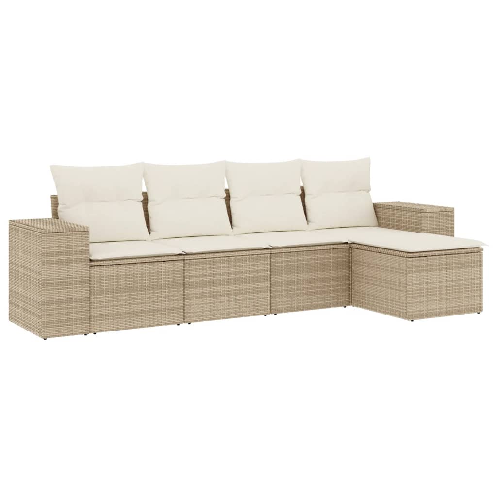 5-delige Loungeset met kussens poly rattan beige