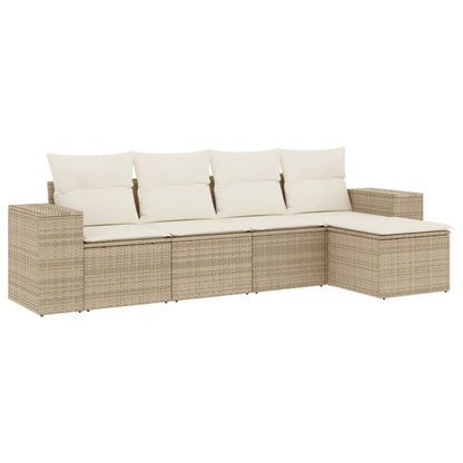 5-delige Loungeset met kussens poly rattan beige