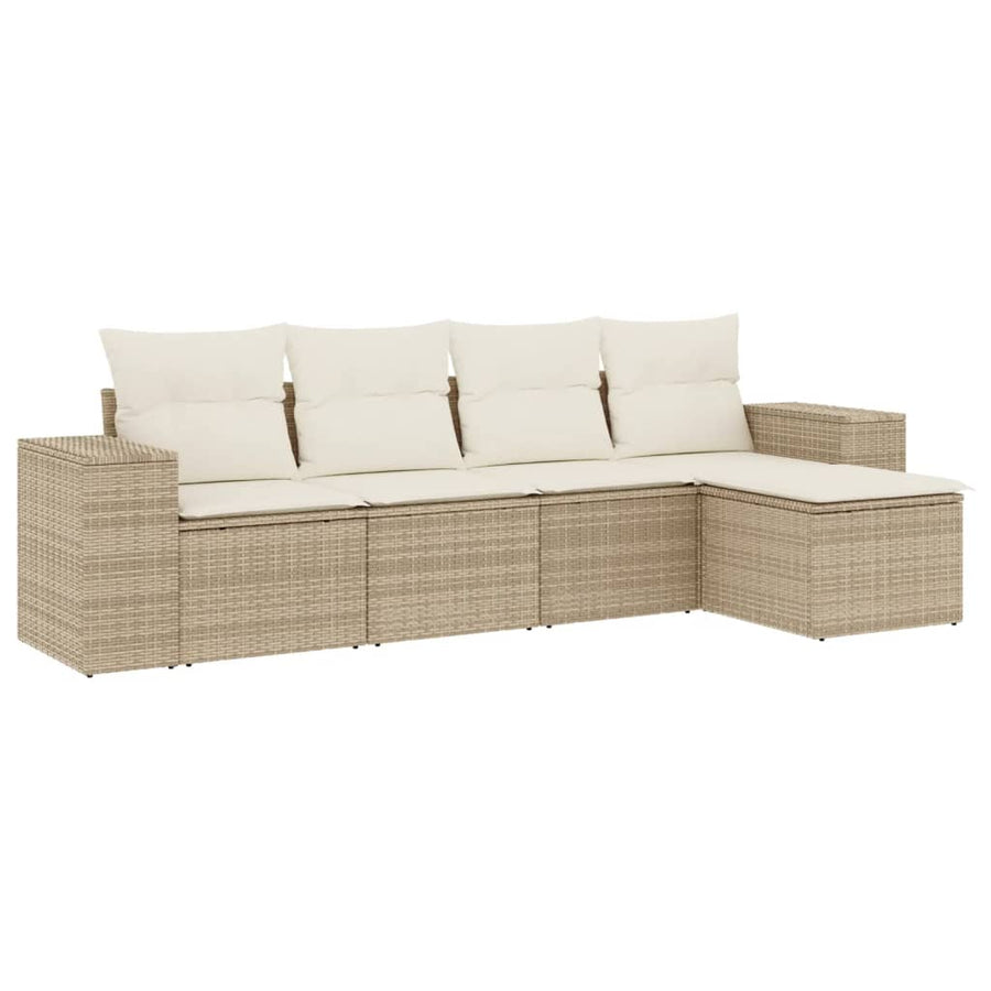 5-delige Loungeset met kussens poly rattan beige
