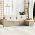5-delige Loungeset met kussens poly rattan beige