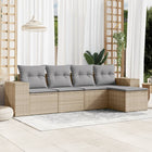 5-piece Lounge Set with Cushions Poly Rattan Beige