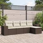 5-Piece Lounge Set with Cushions Poly Rattan Brown