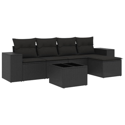 6-Delige Loungeset Met Kussens Poly Rattan Zwart