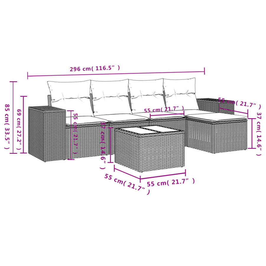 6-Delige Loungeset Met Kussens Poly Rattan Zwart