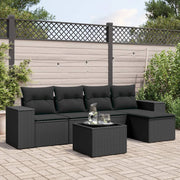 6-piece Lounge Set with Cushions Poly Rattan Black