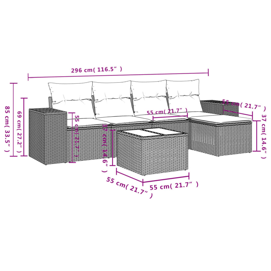 6-Delige Loungeset Met Kussens Poly Rattan Zwart