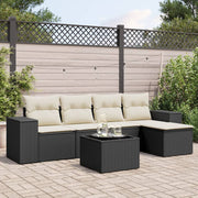 6-piece Lounge Set with cushions poly rattan black