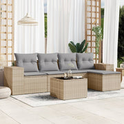 6-piece Lounge Set with cushions poly rattan beige