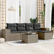 6-piece Lounge Set with Cushions Poly Rattan Grey