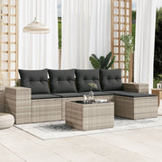 6-piece Lounge Set with cushions poly rattan light grey