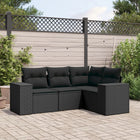 4-piece Loungeset with cushions poly rattan black