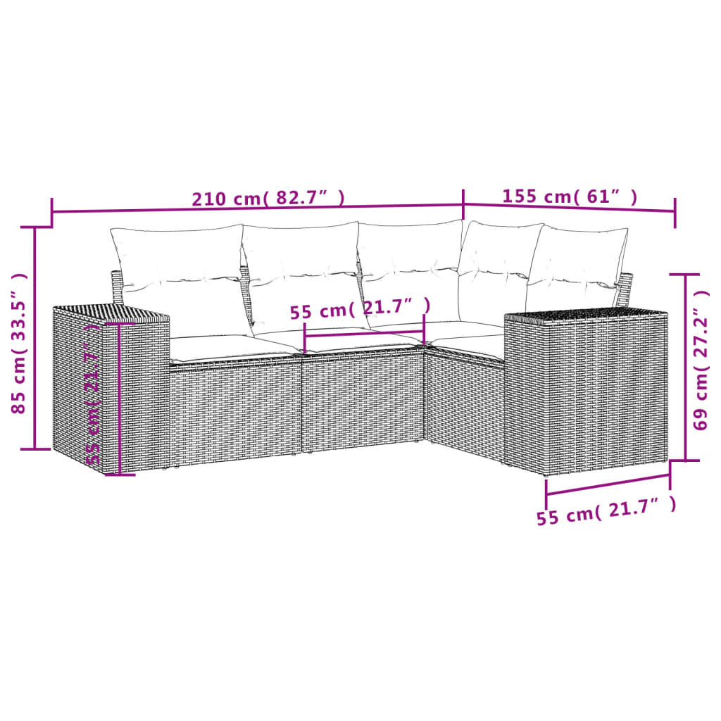 4-Delige Loungeset Met Kussens Poly Rattan Zwart