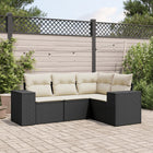 4-piece Loungeset with cushions poly rattan black