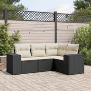 4-piece Loungeset with cushions poly rattan black