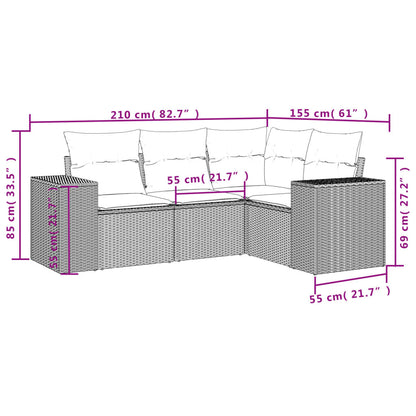 4-Delige Loungeset Met Kussens Poly Rattan Beige