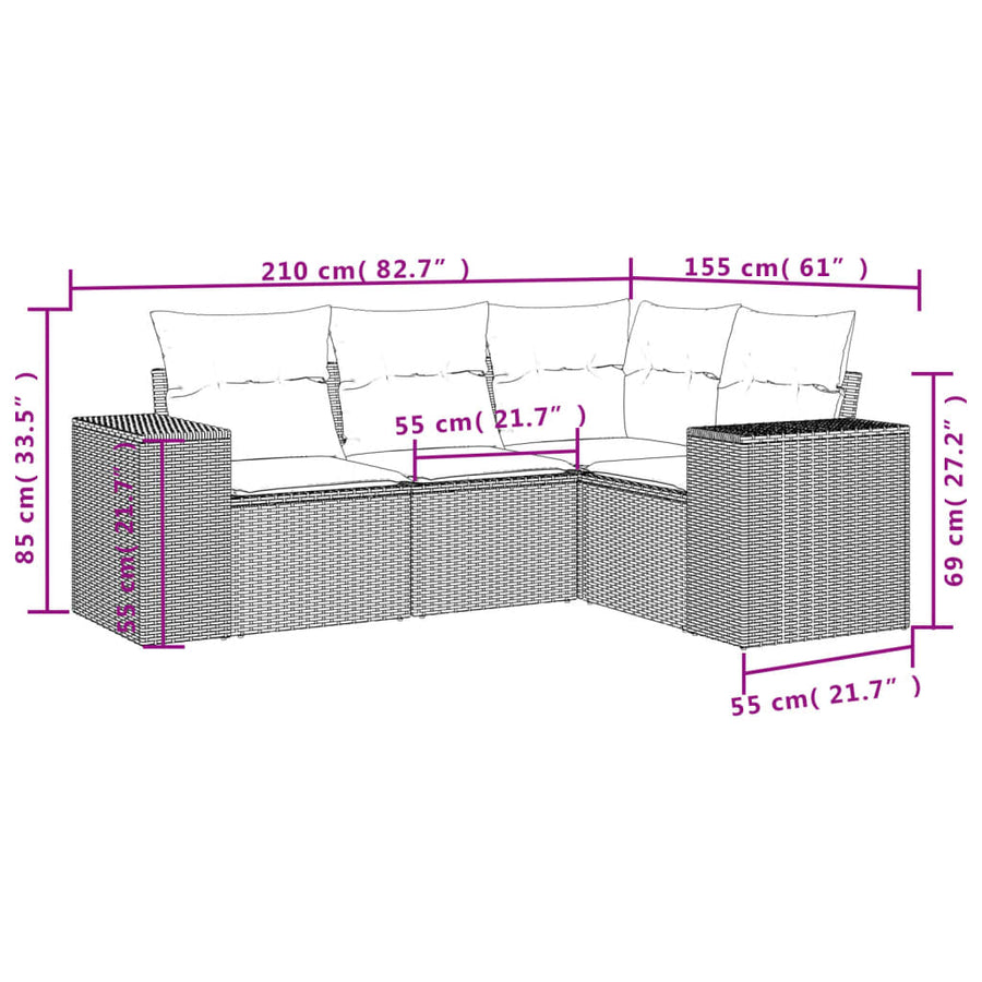 4-Delige Loungeset Met Kussens Poly Rattan Beige
