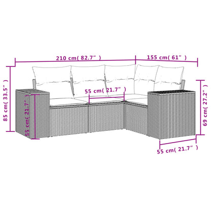 4-Delige Loungeset Met Kussens Poly Rattan Grijs