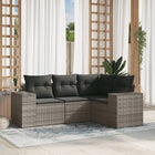 4-piece Lounge Set with cushions poly rattan grey
