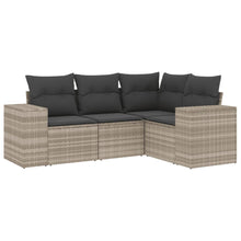 4-delige Loungeset met kussens poly rattan lichtgrijs