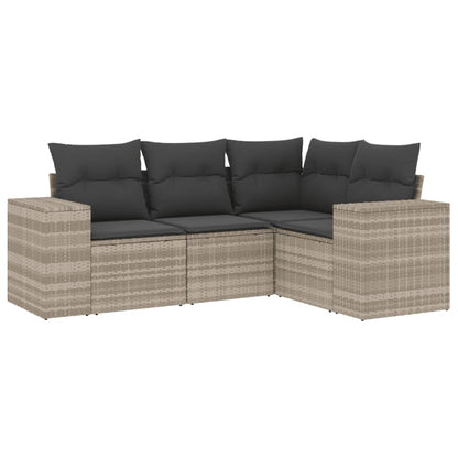 4-delige Loungeset met kussens poly rattan lichtgrijs