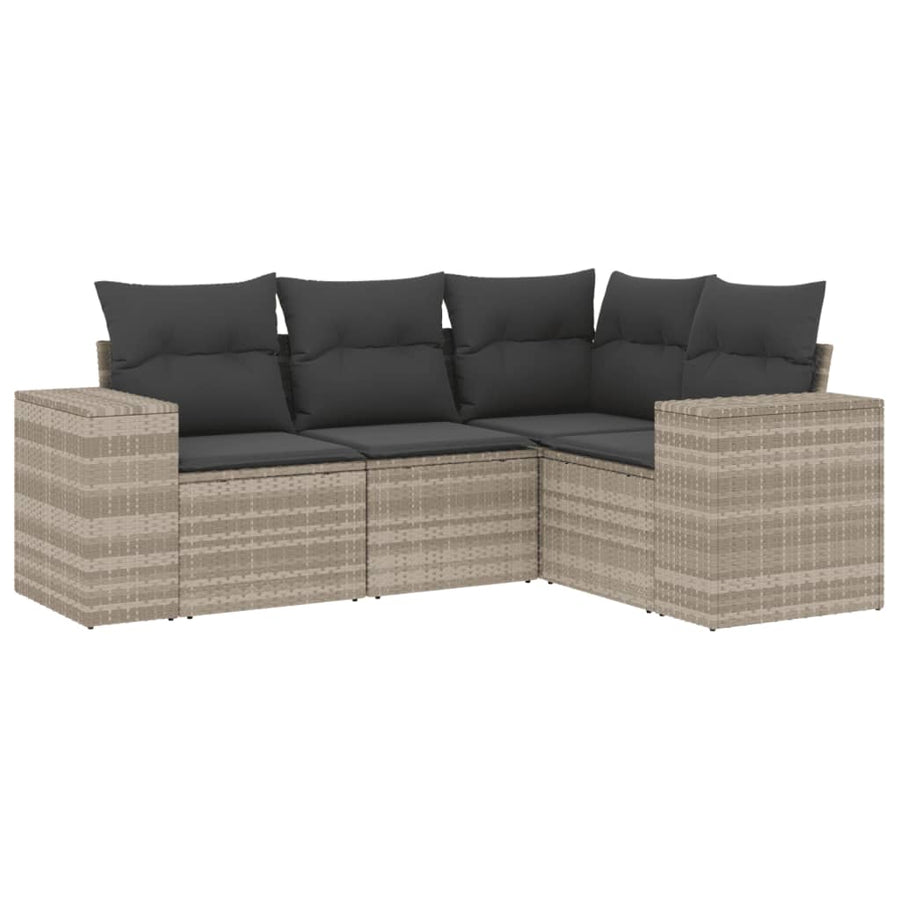 4-delige Loungeset met kussens poly rattan lichtgrijs