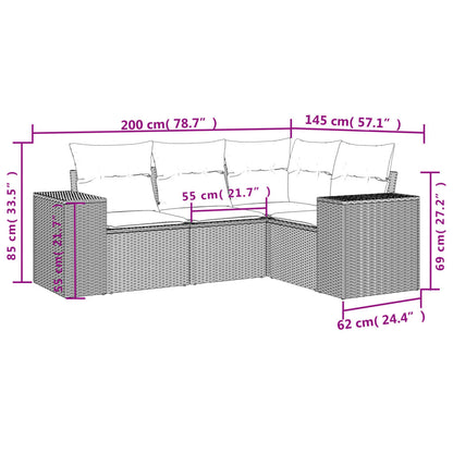 4-delige tuinbankset met kussens, bruin polyrotan