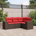 4-piece garden sofa set with cushions, brown poly rattan