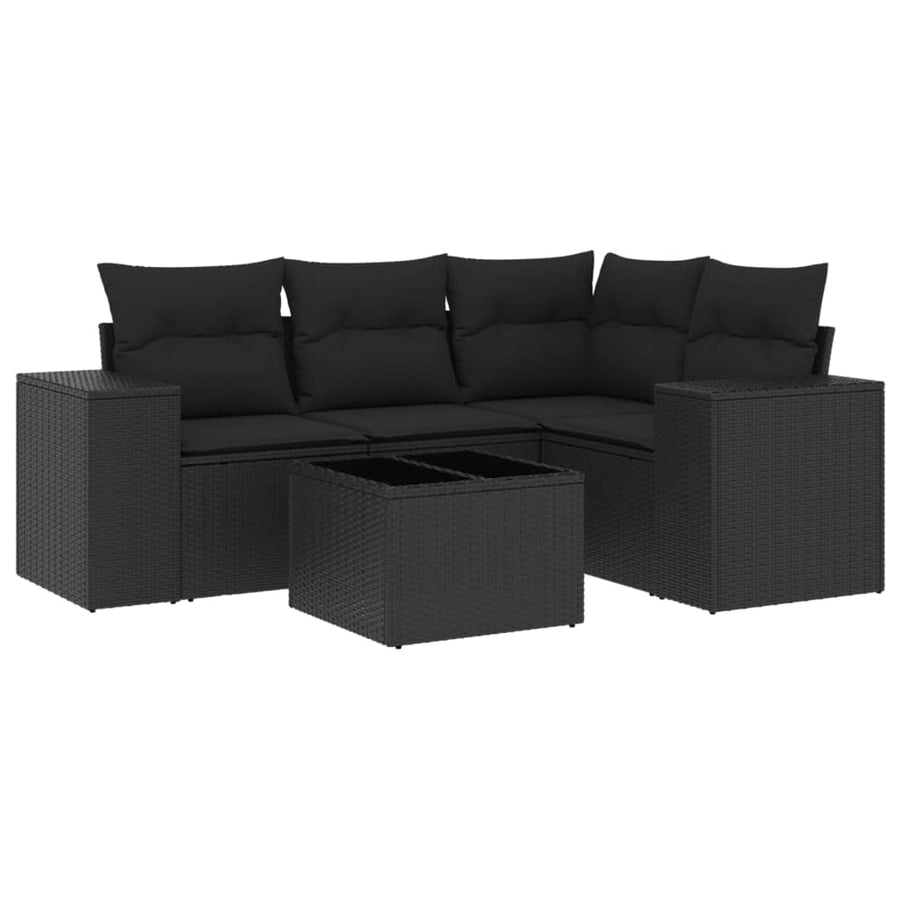 5-Delige Loungeset Met Kussens Poly Rattan Zwart