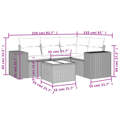 5-Delige Loungeset Met Kussens Poly Rattan Zwart