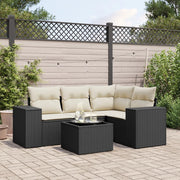 5-piece lounge set with cushions poly rattan black