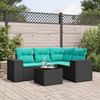 5-Piece Poly Rattan Garden Sofa Set with Cushions Black