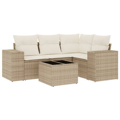 5-Delige Loungeset Met Kussens Poly Rattan Beige