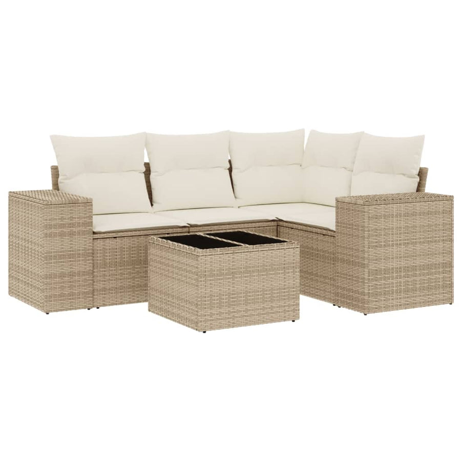 5-Delige Loungeset Met Kussens Poly Rattan Beige