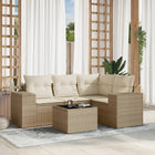 5-piece Loungeset with Cushions Poly Rattan Beige