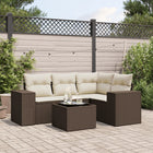 5-Piece Lounge Set with Cushions Poly Rattan Brown