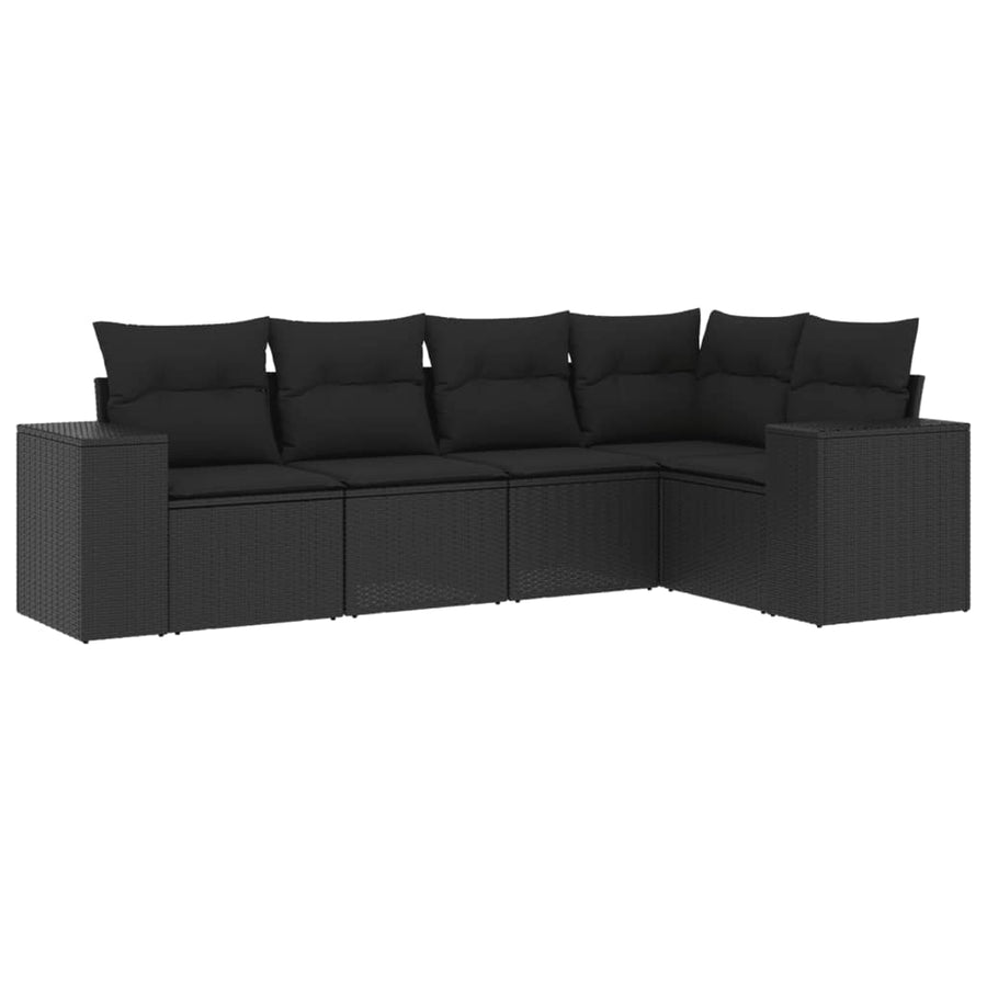 5-Delige Loungeset Met Kussens Poly Rattan Zwart
