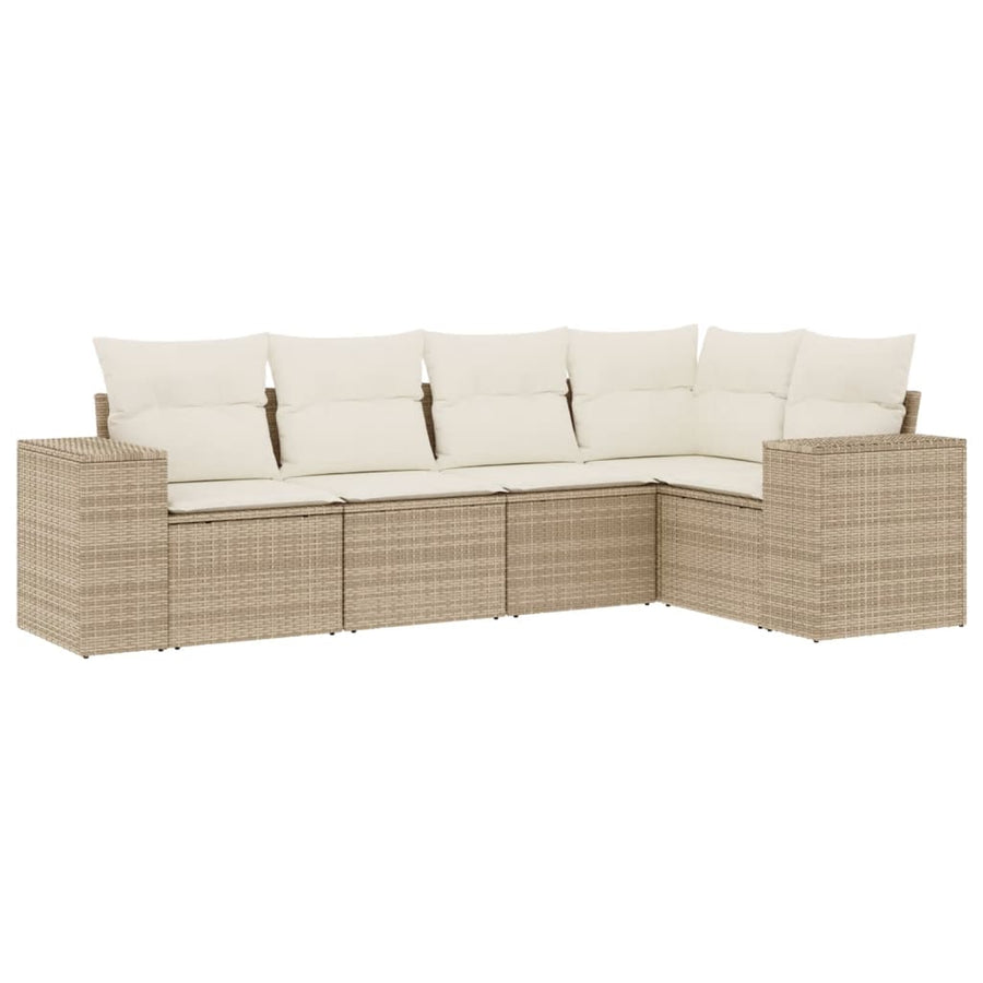 5-delige Loungeset met kussens poly rattan beige