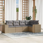 5-piece Loungeset with Cushions Poly Rattan Beige
