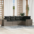 5-piece Lounge Set with cushions poly rattan grey