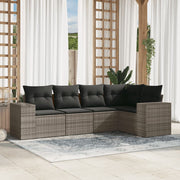 5-piece Lounge Set with cushions poly rattan grey