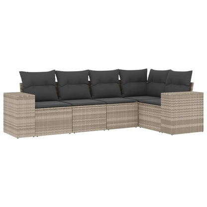 5-delige Loungeset met kussens poly rattan lichtgrijs