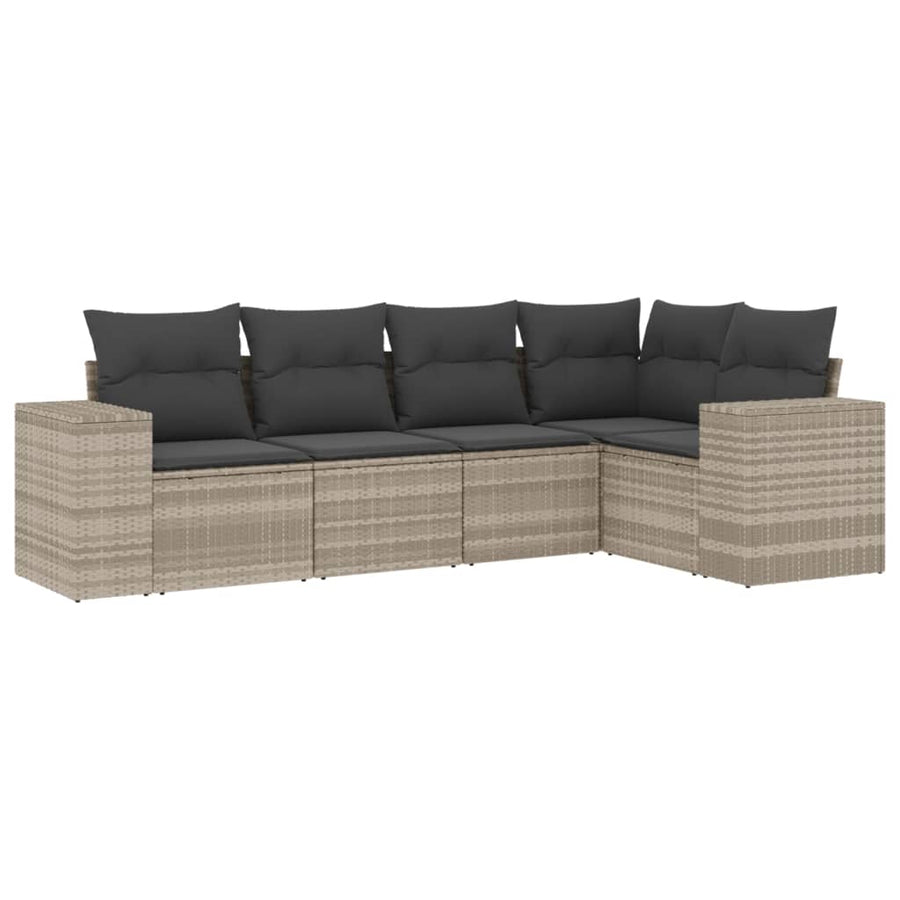 5-delige Loungeset met kussens poly rattan lichtgrijs