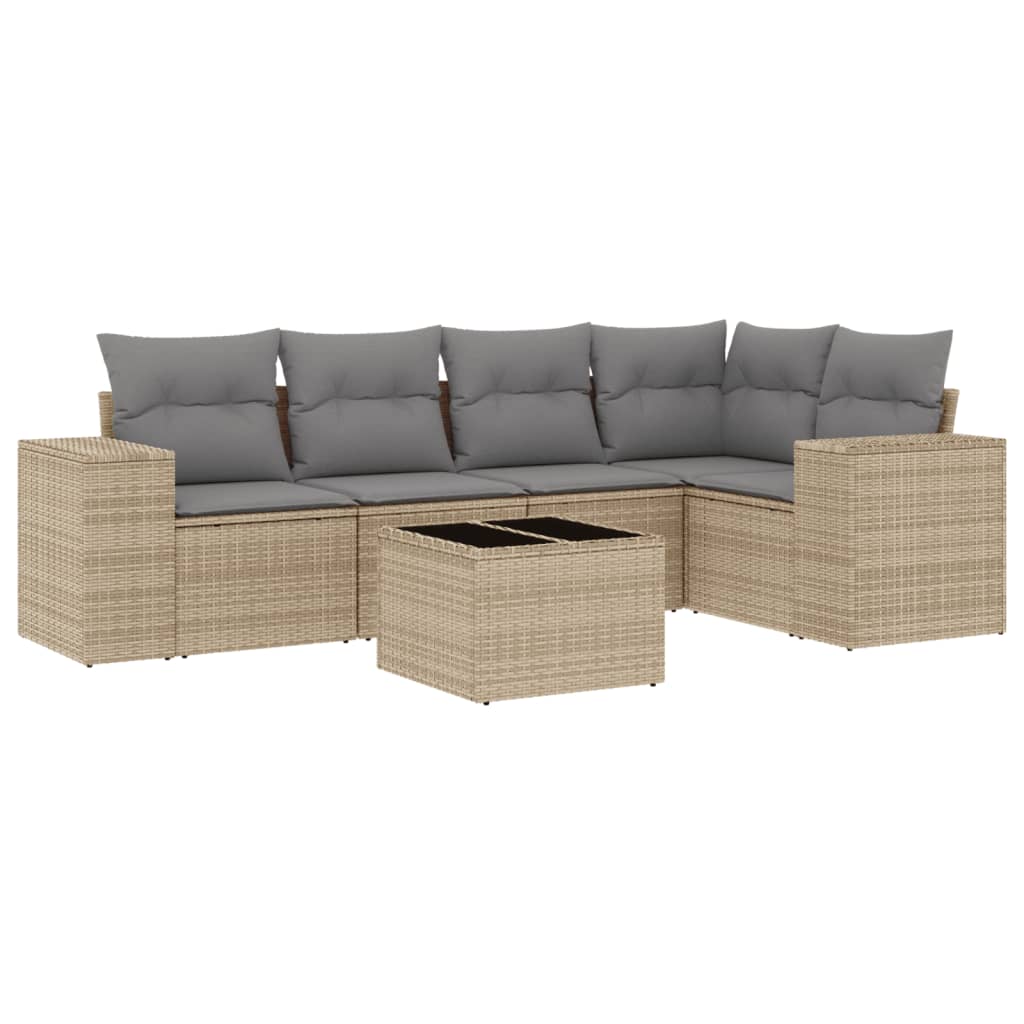 6-Delige Loungeset Met Kussens Poly Rattan Beige