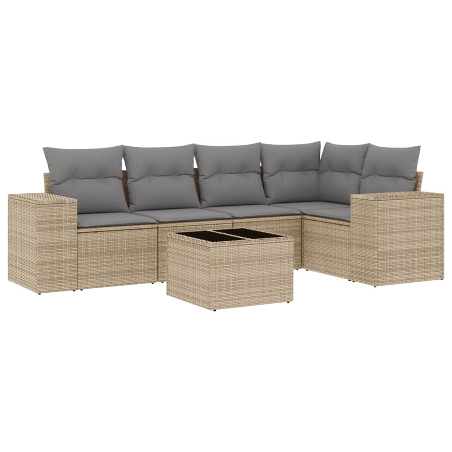 6-Delige Loungeset Met Kussens Poly Rattan Beige