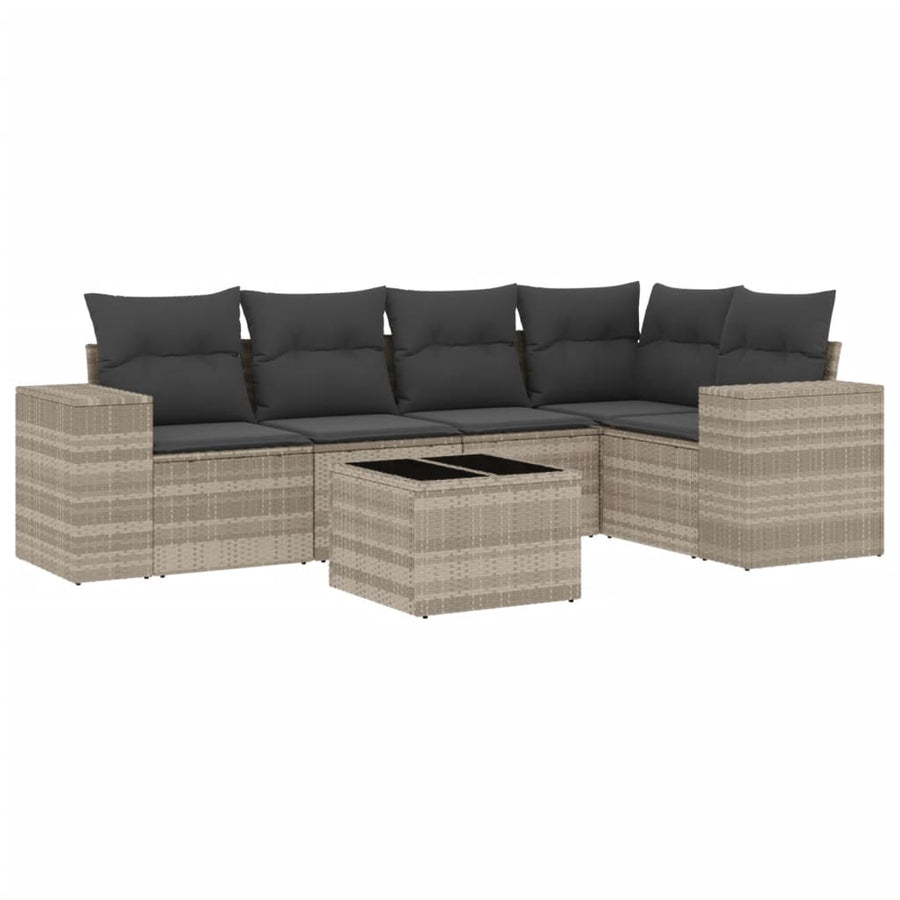 6-delige Loungeset met kussens poly rattan lichtgrijs