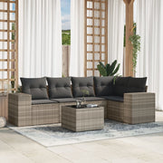 6-piece Lounge Set with cushions poly rattan light grey