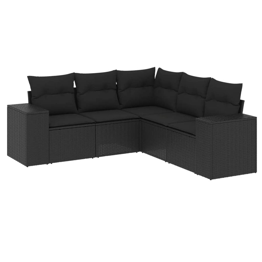 5-Delige Loungeset Met Kussens Poly Rattan Zwart