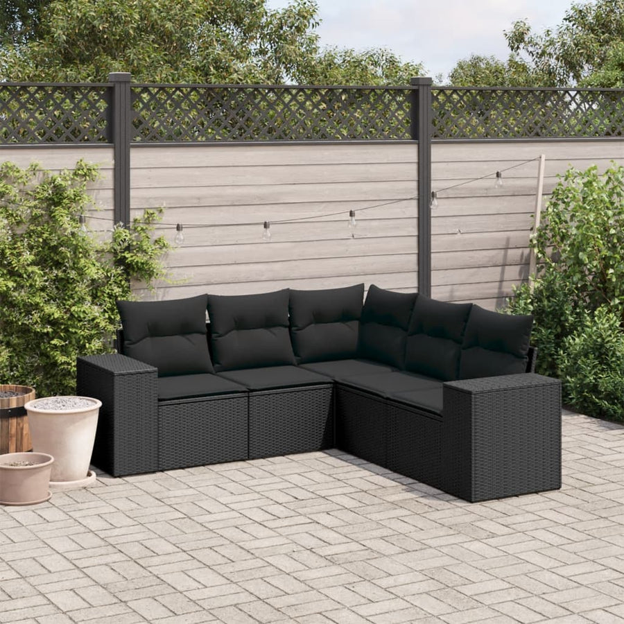 5-Delige Loungeset Met Kussens Poly Rattan Zwart