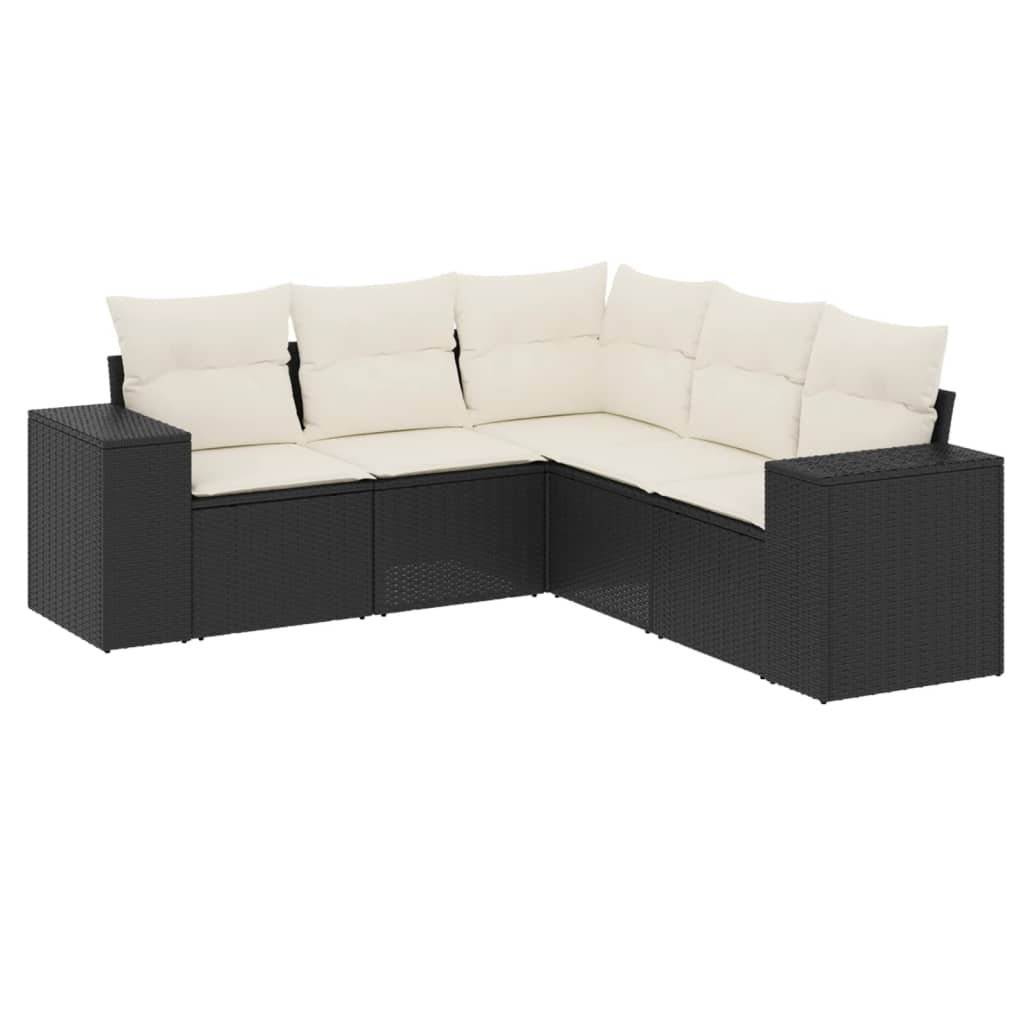 5-Delige Loungeset Met Kussens Poly Rattan Zwart