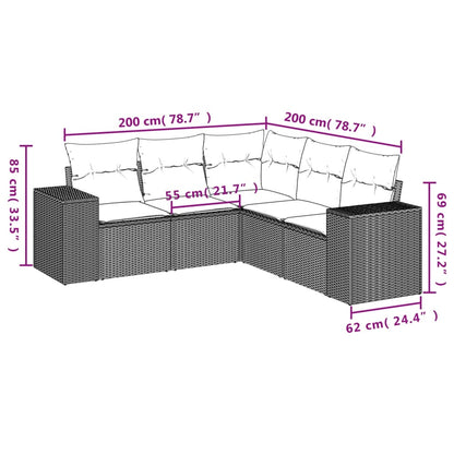 5-Delige Loungeset Met Kussens Poly Rattan Zwart
